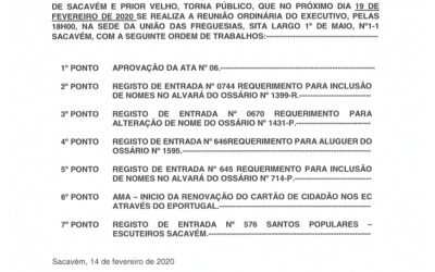 EDITAL Nº 7 – Reunião Ordinária do Executivo – 19 fevereiro 2020