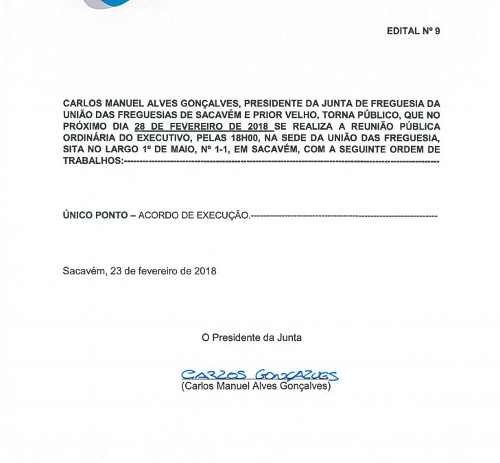 Reunião Pública Ordinária do Executivo – 28 Fevereiro 2018