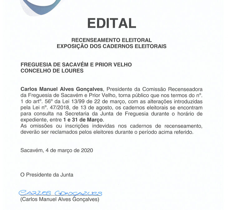 EDITAL – Consulta Pública dos Cadernos Eleitorais