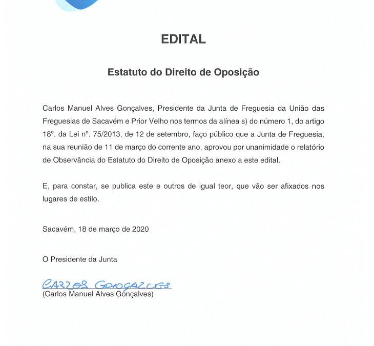 EDITAL – Estatuto do Direito de Oposição