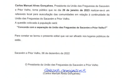 EDITAL | REFERENDO LOCAL |  DIA 29 DE JANEIRO DE 2023