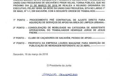 Reunião Ordinária do Executivo – 21 Março 2018