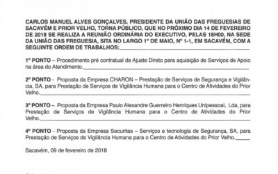 Reunião Ordinária do Executivo – 14 Fevereiro 2018