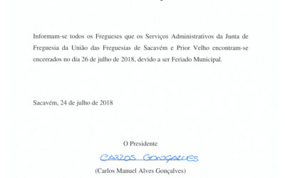 Feriado – 26 de julho