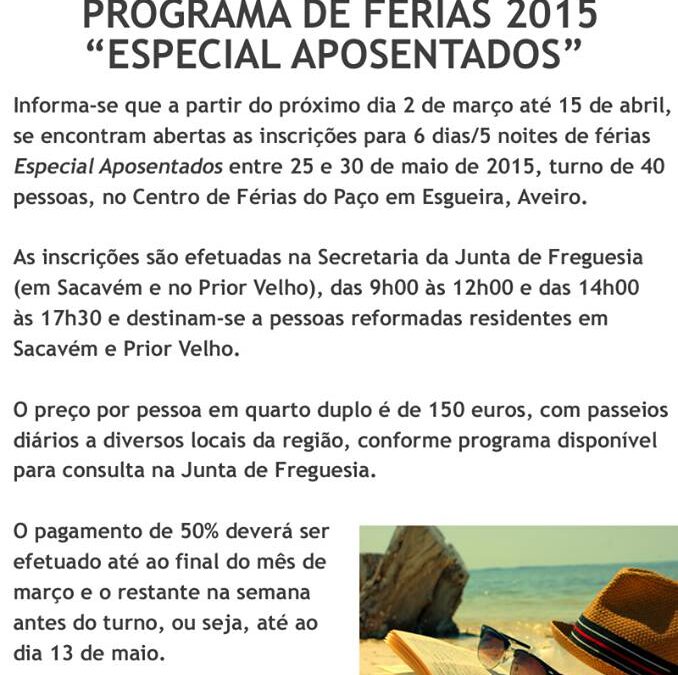 Programa de Férias 2015 – “Especial Aposentados”