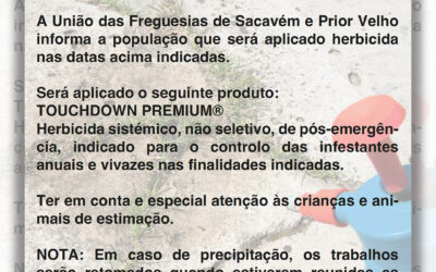 AVISO | APLICAÇÃO DE HERBICIDA | 13 A 16 DEZEMBRO