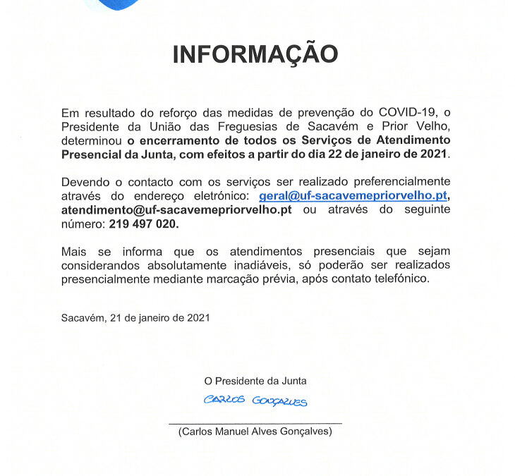 ENCERRAMENTO DE TODOS OS SERVIÇOS DE ATENDIMENTO PRESENCIAL