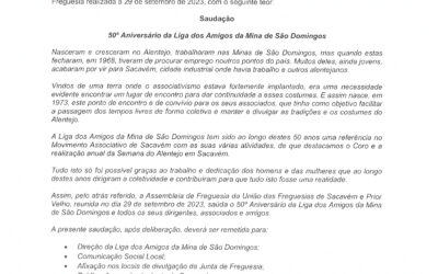 SAUDAÇÃO | 50º ANIVERSÁRIO DA LIGA DOS AMIGOS DA MINA DE SÃO DOMINGOS