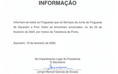 Tolerância de Ponto – Carnaval 2020