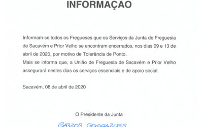 TOLERÂNCIA DE PONTO | 9 e 13 abril 2020