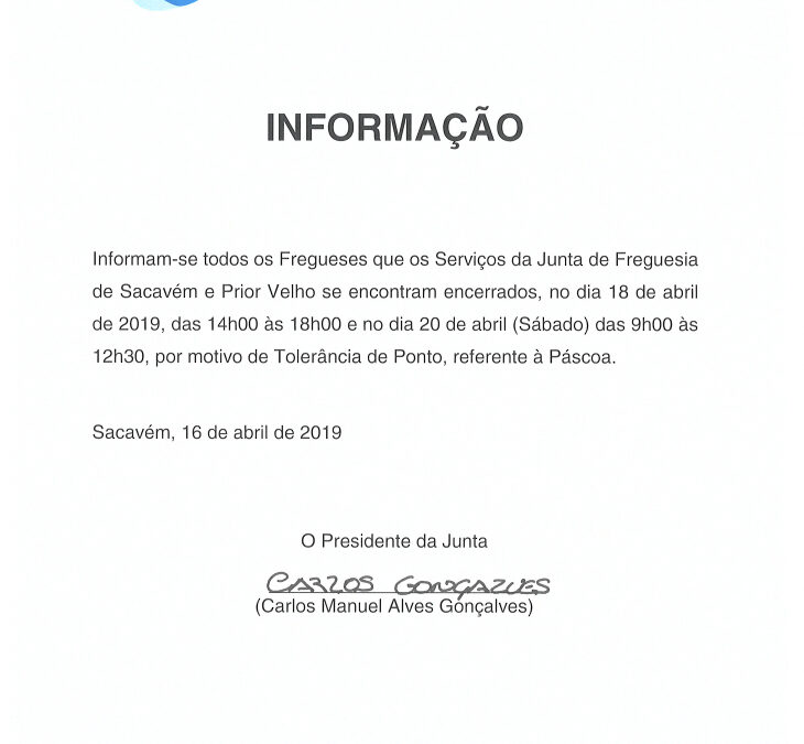 TOLERÂNCIA DE PONTO – Páscoa 2019